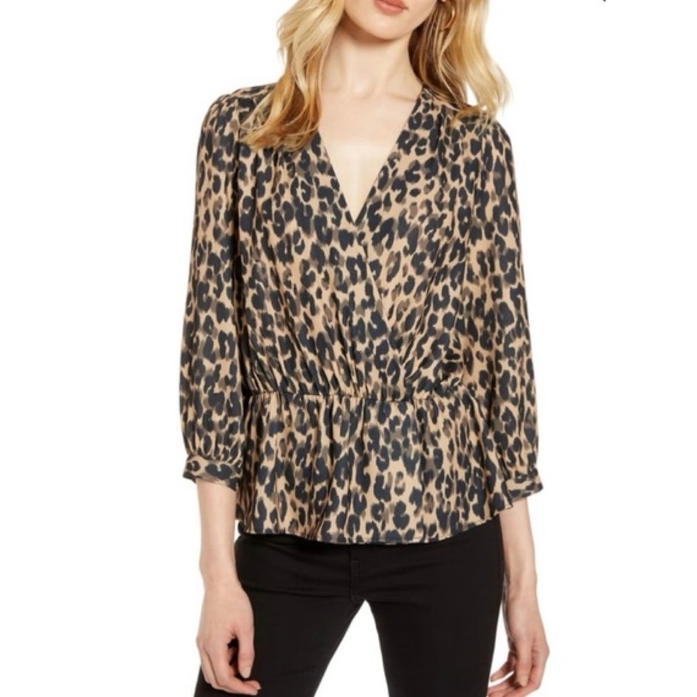 NWT Halogen Leopard Print Wrap Blouse